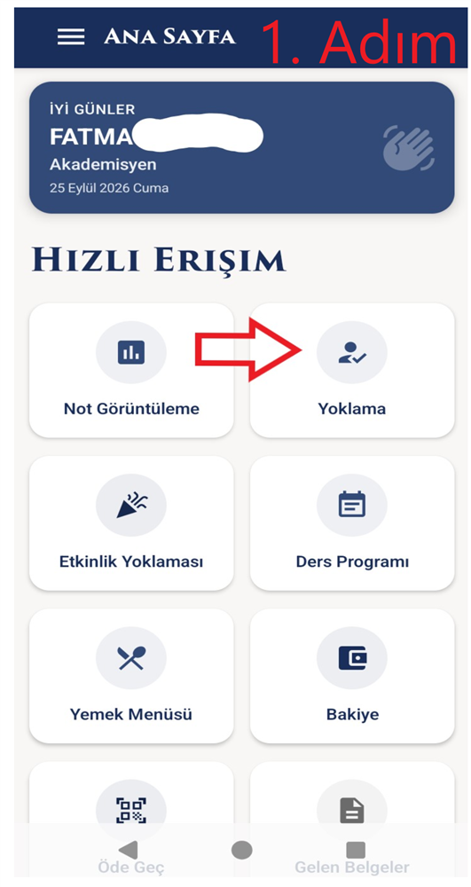 1. Adım - Dijital Yoklama Sistemi Ana Sayfa