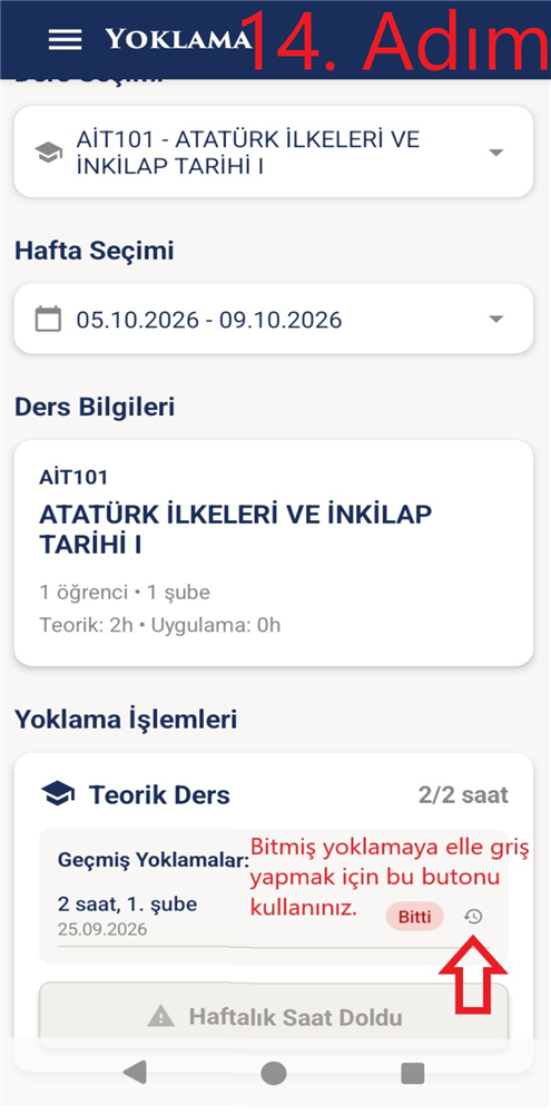 14. Adım - Bitmiş yoklamaya elle giriş