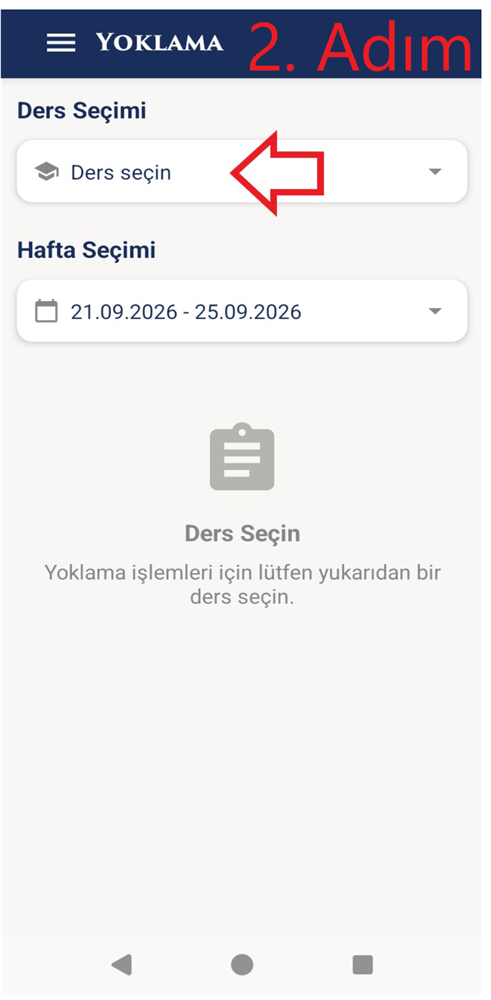 2. Adım - Ders seçim menüsü