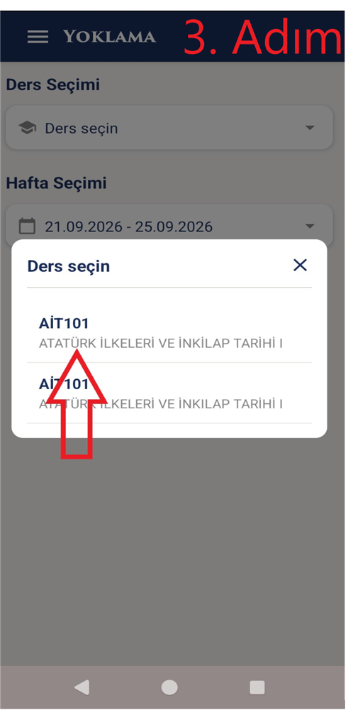3. Adım - Dersin seçilmesi