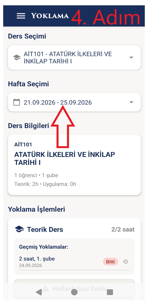 4. Adım - Hafta seçim menüsü